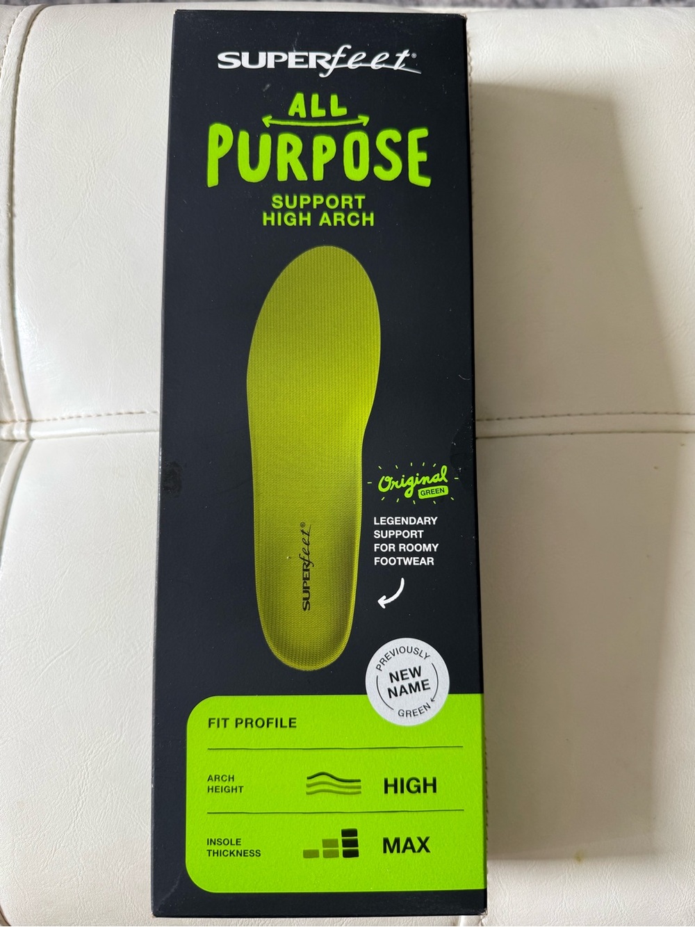 NWT Superfeet GREEN insoles - all purpose support high arch - Women 6.5-8